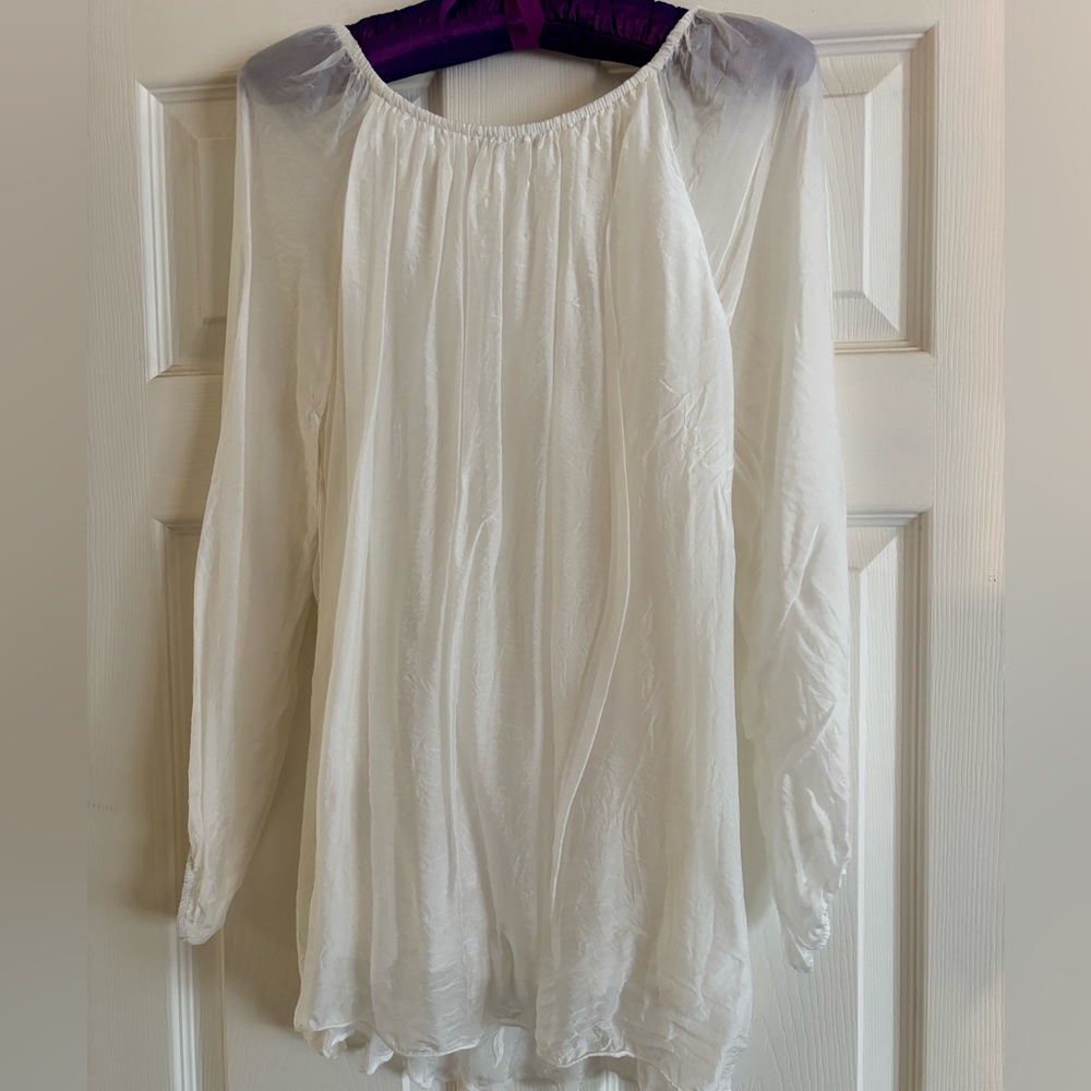 Elena Baldi (Italy) Summer Silk Blend Top with Embroidered Floral Design, Large - Picture 5 of 9
